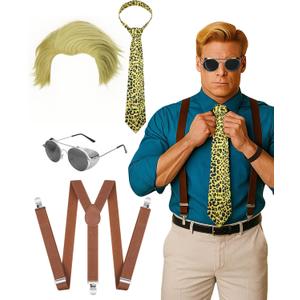 4 Pcs Halloween Anime Costume Student Costume Accessories Include Gold Wig Retro Sunglasses Brown Suspender and Spotted Tie for Anime Lover Halloween Cosplay