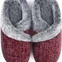 Slippers for Women Fuzzy House Slip on Indoor Outdoor Bedroom Furry Fleece Lined Ladies Comfy Memory Foam Female Home Shoes Anti-Skid Rubber Hard Sole (9-10, 05-wine Red)