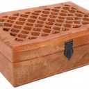 Samhita Mango Wood Decorative Wooden Box with Hinged Lid in Jali Carvings Used as Storage Box Christmas Gifts Items (9" x 6" x 3')