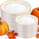 I00000 200 Pcs Clear Gold Plastic Plates - Disposable Party Plates, Gold Plate Disposable Include 100 Dinner Plate and 100 Dessert Plate, Plastic Plate for Party, Holiday, Wedding & Birthday