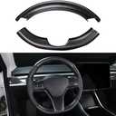 JSWAN Real Carbon Fiber Steering Wheel Cover for Tesla Model 3 2017 to 2023 Model Y 2020 to 2024 Steering Wheel Cover Steering Wheel Wrap Protector Interior Accessories (Matte Black 2Pcs)