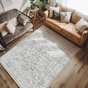 jinchan Machine Washable Area Rugs 4x6 - Vintage Floral Stain Resistant Low Pile Ultra-Thin Non Slip Accent Rug for Bedroom Living Room Kitchen Dining Room Entryway (4x6ft,Grey)