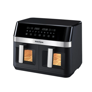 12QT Large Dual Air Fryer, 10-in-1 Double Zone Airfryer with 2×6QT Baskets, 60° Easy-Panel with Full Touchscreen, SyncCook Function, Viewing Window, Nonstick & Dishwasher Safe, 2 Dishes at Once, Black