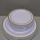 Gold Plastic Plates, MCIRCO 100 Pieces Disposable Party Plates for Weddings, Premium Gold Rim Plates, Include 50 10.25 Inch Dinner Plates and 50 7.5 Inch Dessert Appetizer Plates