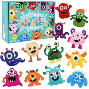 CiyvoLyeen Kids Sewing Kit Crafts Little Monsters Felt Plush DIY Craft Adopt A Monster Educational Sewing Set for Kids Beginner Craft Kit Set of 12