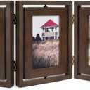 Emfogo 4x6 Picture Frame Rustic Wood Hinged Folding Triple Picture Frames Collage, Double-Sided Display Rotatable High Definition Glass Photo Frame for Home TableTop(Walnut)