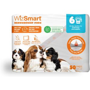 Wizsmart Heavyweight Dog Pads Absorbent, Leak-Proof Pet Training Pads with Stay Put Tabs Indoor & Outdoor Use for Small Dogs, Crates, Travel Eco Friendly Upcycled Materials, 50 Count