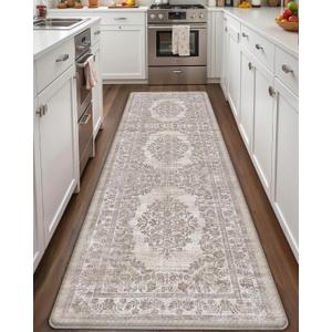 Color&Geometry Anti Fatigue Kitchen Mats for Floor 24x87, Vintage Decor, Easy Clean, Waterproof & Oil Proof, 0.4" Thick Cushioned, Non-Slip Kitchen Runner Rug for Sink, Laundry, Office, Khaki