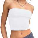 Trendy Queen Womens Tube Tops Strapless Crop Tops Basic Backless Sleeveless Bandeau Going Out Cute 2025 Summer Outfits Large
