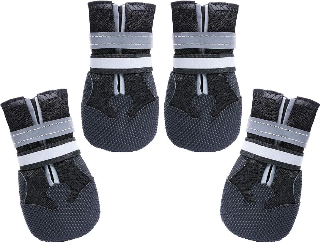 Dimicoo Breathable Dog Boots for Medium Large Dogs,Non-Slip Dog Shoes for Summer Hot Pavement,Lightweight Paw Protector Dog Booties for Outdoor & Indoor Hardwood Floors Black, L (Insole Width 2.6")for 44~66lb