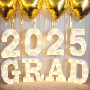 Graduation Decorations 2025: 8 LED Light Up Class of 2025 Ornaments Sign, Marquee Light Up Letters GRAD 2025, for High School College Kindergarten Wall Table Centerpieces Decor Party Supplies