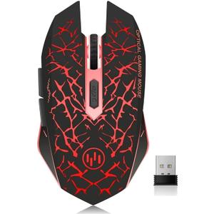 VEGCOO C12 Wireless Gaming Mouse,Rechargeable Mice Silent Click Cordless Mouse with 6 Buttons PC Gaming Mice Advanced Technology with 2.4GHZ Up to 2400DPI for PC Laptop (Red)