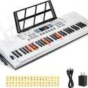 Keyboard Piano Lighted Keys for Beginner Adults Teens Kids, 61 Key Electronic Music Keyboard with Teaching Modes Powered by USB or Battery with LCD Display Microphone Headphone Jack