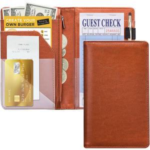 Server Books For Waitress/Waiter Book with Zipper Money Pocket,Cute Waitress Books Organizer Accessories Fit Server Aprons Note Pads (Brown)