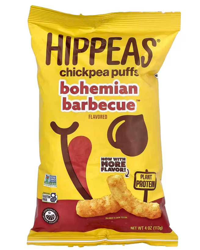 Hippeas Chickpea Puffs, Bohemian Barbecue, 6 x 4 oz Bags, Baked Crunchy Chickpea Snacks with 4g Plant Protein, 3g Fiber & 50% Less Fat, Dairy & Gluten Free, Non-GMO, Top 9 Allergen Free (EXP 11/09/26)