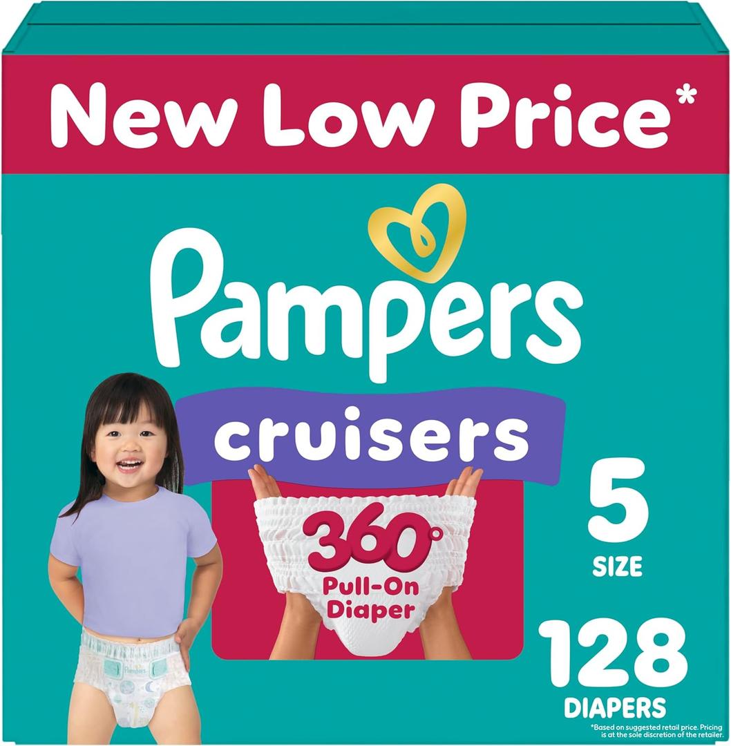 Pampers Diapers - Cruisers 360 - Size 5, 128 Count, Babyproof up to 100% Leakproof Pull-On Diaper