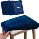 SINOSSO Vanity Stool Covers Set of 4, Super Soft Velvet Stretch Washable Saddle Bar Stool Slipcover Bench Seat Protector, (Rectangle, Navy Blue, 4 Counts)