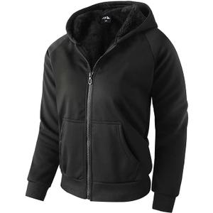Boy's Zip Up Hoodie Heavyweight Winter Sweatshirt Fleece Sherpa Lined Warm Jacket,  Color: Black Camouflage, size 14-16