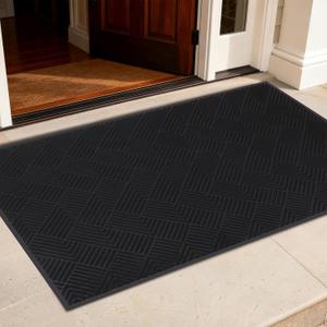 Front Door Mat Outside Entrance, 3' x 5' Oversized Heavy Duty Rubber Doormat, Large Low Profile Non Slip Door Mat, Trap Dirt and Moisture, Easy Clean Indoor Outdoor Entryway Mat, Black