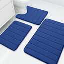 Buganda Memory Foam 3 Pieces Bathroom Rugs Set - Thick Soft Absorbent Non-Slip Bath Mats, Washable Small/Large/Contour Bath Rugs (24" x 16" + 36" x 24" + 24" x 20", Navy Blue)
