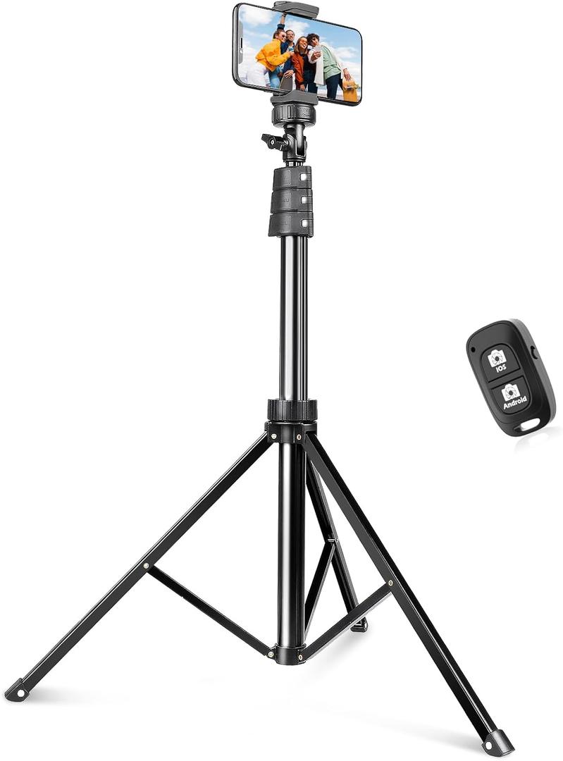 SENSYNE 72" Phone Tripod, Extendable Cell Phone Tripod Stand, Selfie Stick with Wireless Remote and Phone Holder, Compatible with iPhone Android Phone, Camera (Black)