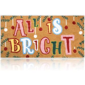 Timgle Christmas Door Mat Colorful Plush, Merry Bright Decor, Welcome Mat Indoor Outdoor Non Slip Rubber Backed Winter Floor Mat for Bathroom Entrance Home Garden Christmas Decoration, 16 x 32 Inches