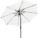 JEAREY 9FT Outdoor Patio Umbrella with Solar Lights, LED Lighted Pool Umbrella with Tilt and Crank, Outdoor Table Umbrellas for Deck, Yard & Market (Cream White)