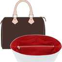 Purse Organizer Insert Compatible with lv Speedy 25/Monogram Bags and More, Light Waterproof DupontPaper Bag Insert Shaper Protector for Women Tote Handbags, 11 Pockets with Zip(White&Red, M)