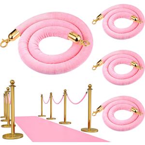 Riakrum 4 Pieces Pink Velvet Stanchion Rope 5 Feet Velvet Ropes with Gold Clasps for Party Hotels Wedding Movie Theaters Grand Openings Crowd Control Barrier Supplies