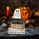 4 Pcs Halloween Table Decorations, Wooden Ghost Coffee Bar Decor, Fall Farmhouse Tiered Tray Signs, Rustic Boo Tabletop Centerpiece for Home Kitchen Office Shelf