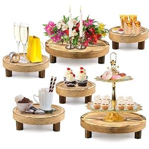 HAOPENGYOU 6PCS Wooden Risers for Display Wood Cake Stand for Party Round Food Risers for Buffet Wooden Holder Rustic Riser for Decor Tiered Tray Decor Home Kitchen (Light Brown, 6 PCS (8”, 6”, 5”))
