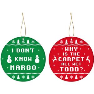 Christmas Vacation Ornaments, Why is The Carpet All Wet? I Don't Know Margo, 2Pcs Funny Holiday Tree Hanging Ornaments, Griswold Family Christmas Vacation Merch Decorations, White Elephant Gift