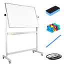 Flybold Rolling Whiteboard with Stand 48x32 Large - Portable White Board on Wheels Double Sided - Wall Mount or Mobile Dry Erase Board with Accessories for Home Office Presentation, Writing, Coaching
