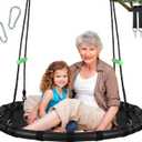 Black Hanging Tree Swing with Detachable Frame,PP Mat,Adjustable Multi-Strand Ropes,Safe and Durable Saucer Swing for Yard Garden Playground Park (40 inch Diameter, Black with 2 Extra Straps) (Black With 2x 5ft Extra Straps)