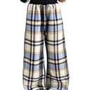 SOLY HUX Women's Plaid Checkered Pants Flannel Pajama Pants Lounge Wide Leg Baggy Sweatpants with Pockets Teal Blue Plaid Large
