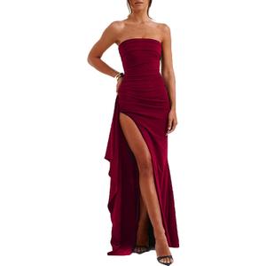 Women's Backless High Split Strapless Long Prom Formal Cocktail Dress for Women (M)