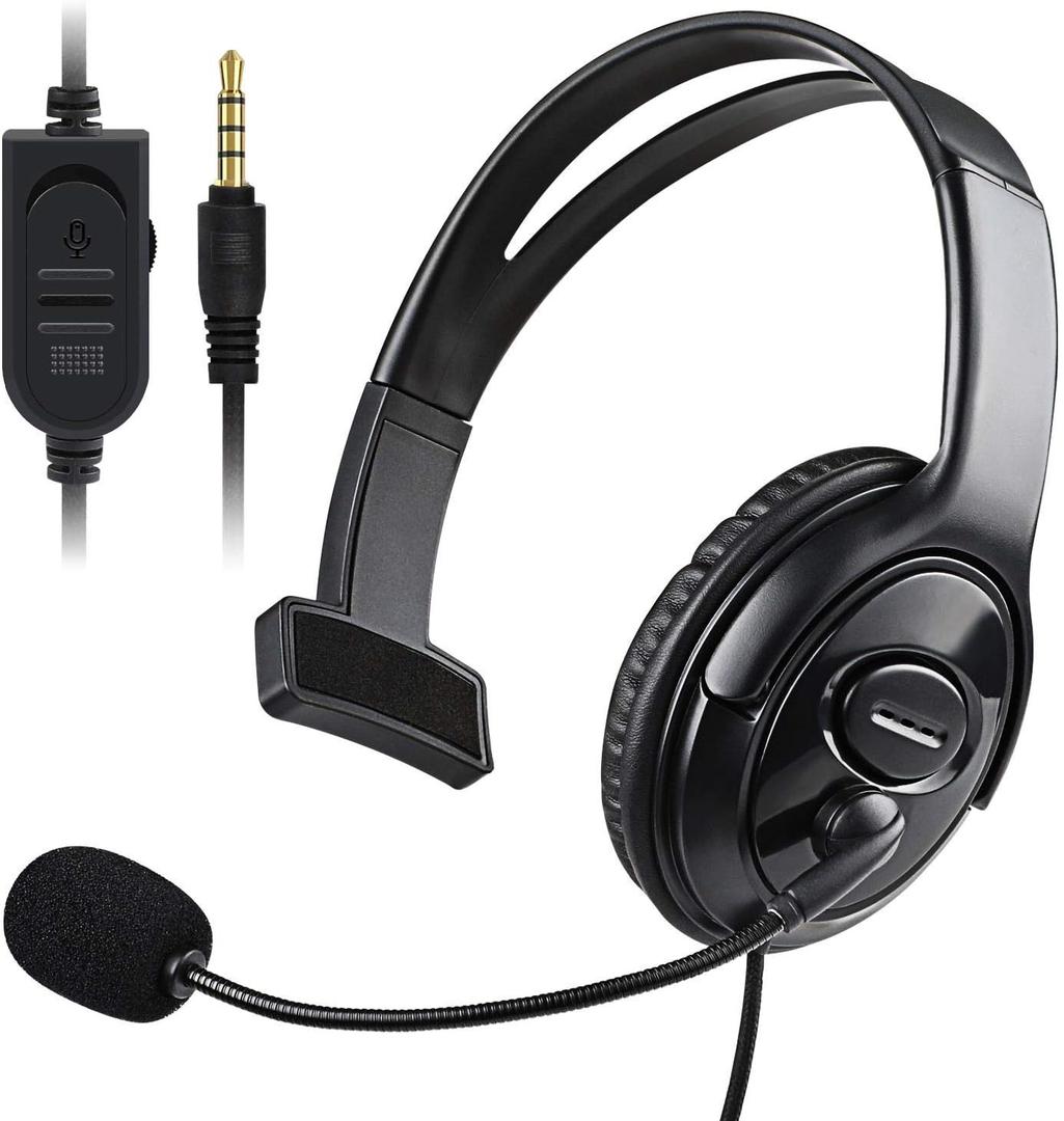 Joso Wired One Ear Headset with Mic, Single Ear Headset for PS5, PS4, Xbox, Switch, PC, iPad, Mac & Tablet with 3.5mm - Chat Headphone, Office Business, Coach, Gaming, Remote Work