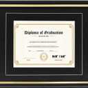 Solid Wood Certificate Frame 10x12, Adjustable Double Mat for 6x8, 8x10 Documents, Wall Mount Display with Tempered Glass, Black Mat Board, Gift Ready for Diplomas, Awards, Certificates