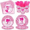 Pink Princess Party Supplies Kit for 24 Guests - 168 Pcs Disposable Tableware Set Includes Plates, Napkins, Cups & Cutlery for Girls Birthday Party Decorations