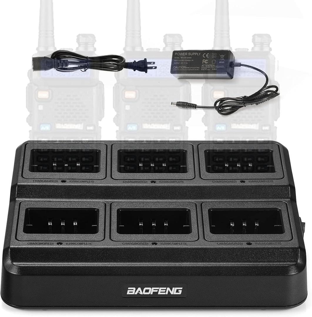 BAOFENG UV-5R Six Way Charger Multi Unit Charger Station for BF-F8HP UV-5R+ UV-5RE UV-5RTP UV-5X3 Walkie Talkie and Battery, 1Pack