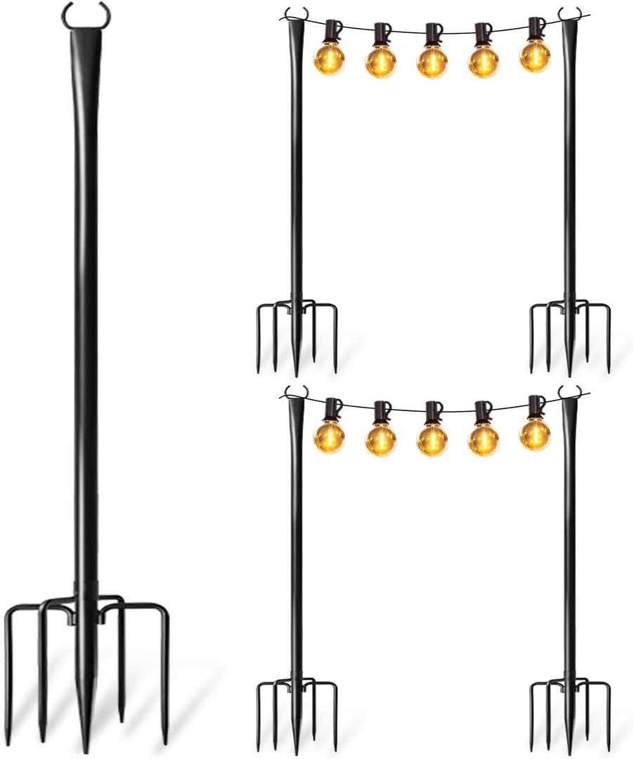 4 Pack String Light Poles for Outside, Upgraded Heavy-Duty Metal Light Poles for Outdoor String Lights with Fork, Adjustable Lighting Accessories for Patio Decor, Backyard Pergola, Garden Decorations