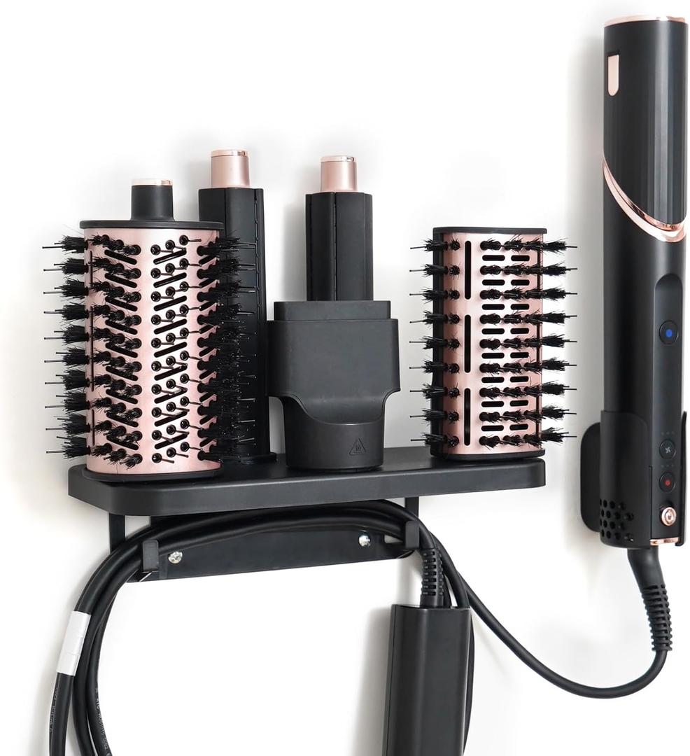 KEEPOW Hair Dryer Holder Compatible with Shark FlexStyle, Wall Mount Hair Dryer Organizer Blow Dryer Holder, Storage Rack with Cord Hanger for Attachment Curlers Brushes Diffuser Accessories