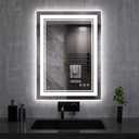VanPokins LED Mirror, 20x28 Inch Gradient Front and Backlit LED Bathroom Mirror, 3 Colors Dimmable CRI>90, IP54 Enhanced Anti-Fog Bathroom Mirror with Lights