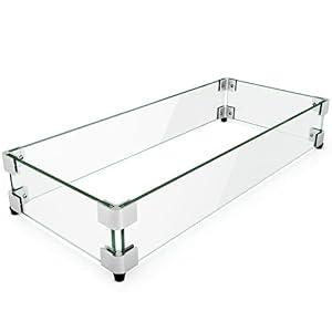 GASPRO 29 x 13 Inch Glass Wind Guard for Rectangular Fire Pit Table, Thick and Sturdy Tempered Glass Panel with Hard Aluminum Corner Bracket & Rubber Feet, Easy to Assemble