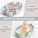 Himold Collapsible Baby Bathtub for Newborn to Toddler 0-36 Months, Spacious Foldable Infant Bath Tub with Thermometer, Cushion & Drain Hole, Portable Travel Tub Grey