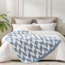 Snuggle Sac Chevron Throw Blanket for Couch, Reversible Super Soft Warm Blankets Cozy Knit Fuzzy Plush Lightweight Throws for Sofa, Bed, Camping, Blue, 50x60 inches
