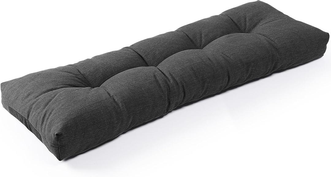 SUNROX LokGrip Non Slip Tufted Memory Foam Bench Cushion, FadeShield Water Resistant Durable Thicken Outdoor/Indoor Bench Seat Pads 59x16x4 inch, Midnight