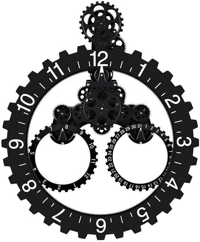 SHISEDECO Hour and Days Display Design Premium Plastic 3D Moving Large Gear Wheel Wall Clock, Perfect for Living Room, Reading-Room, Restaurant, Office Decor (B-Black)