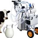 Cow Milking Machine Portable, 55KPA 15000 RPM Milking Equipment with 25 L/6.6 gal Stainless Steel Container, Electric Milker Machine 5-8 Cows Per Hour with Silicone Cups and Tubes for Cows and Goats