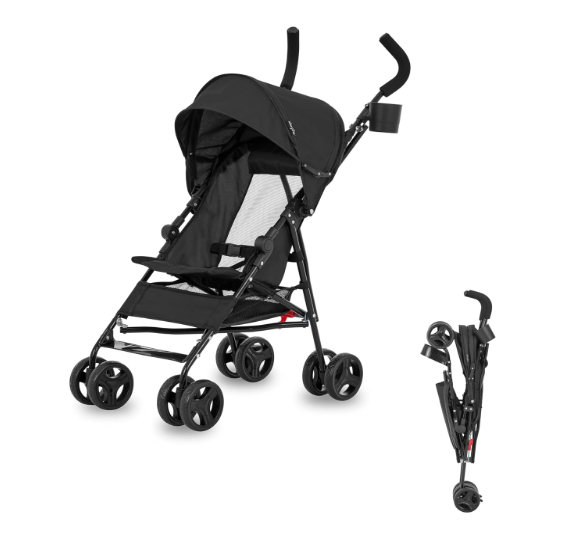 Dream On Me Rover Convenience Baby Stroller – Lightweight & Compact Travel Umbrella Stroller, Quick One-Hand Fold, Lockable Rear Wheels, Adjustable Canopy, 3-Point Safety Harness & Cup Holder - Black